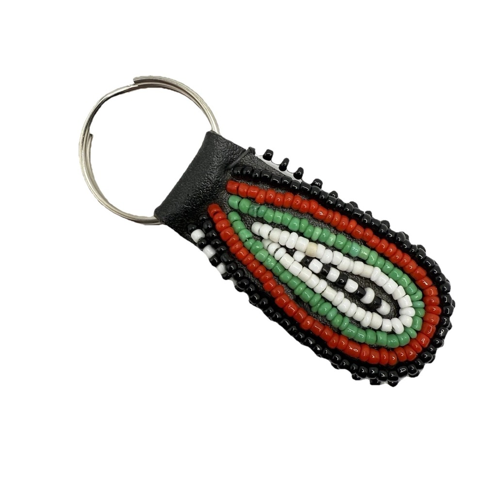 Vintage Colorful Beaded Pendant Keychain Maasai Masai Black Red Green Bag Charm - Picture 5 of 7